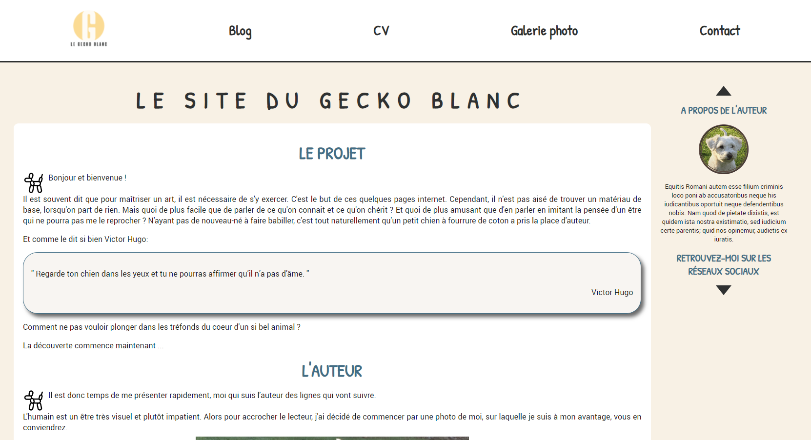 Page d'accueil du site Le Gecko Blanc